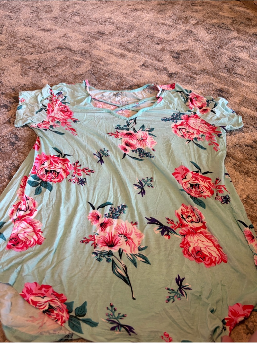 Floral Short-Sleeve Women’s Top in Light Aqua